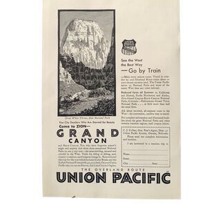 Vintage 1939 Union Pacific Rail Grand Canyon Ad Advertisement
